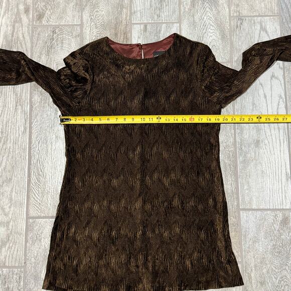 CitiDress Vtg Crinkle Velvet Tunic Top Chocolate Brown Velvet Size 10 Pullover - Picture 9 of 11